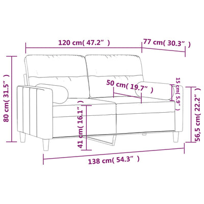 2-personers sofa med pyntepuder 120 cm stof sort