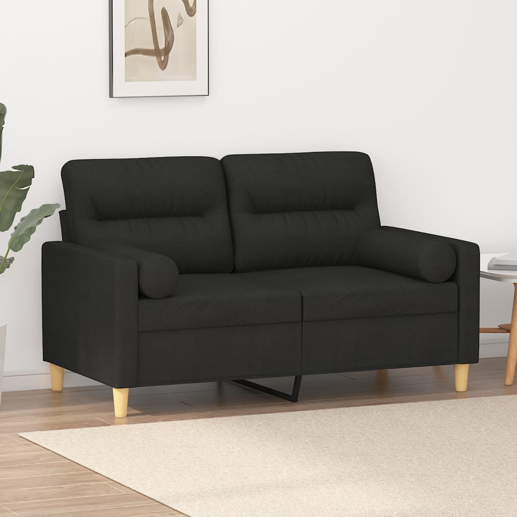 2-personers sofa med pyntepuder 120 cm stof sort