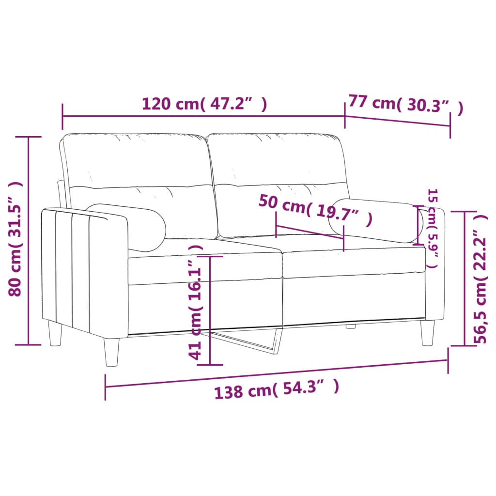 2-personers sofa med pyntepuder 120 cm stof lysegul