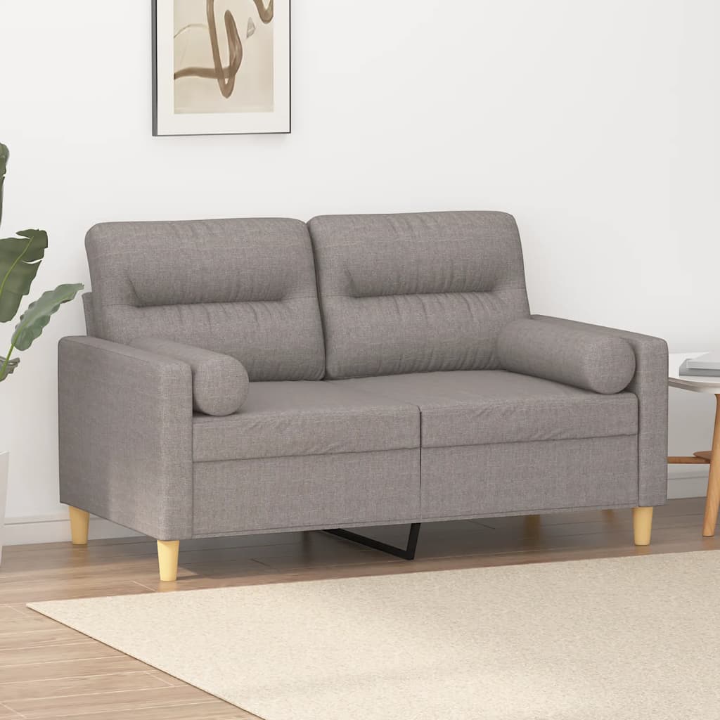 2-personers sofa med pyntepuder 120 cm stof gråbrun