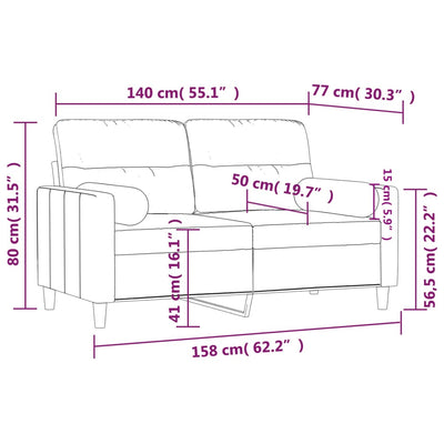 2-personers sofa med pyntepuder 140 cm stof lysegrå