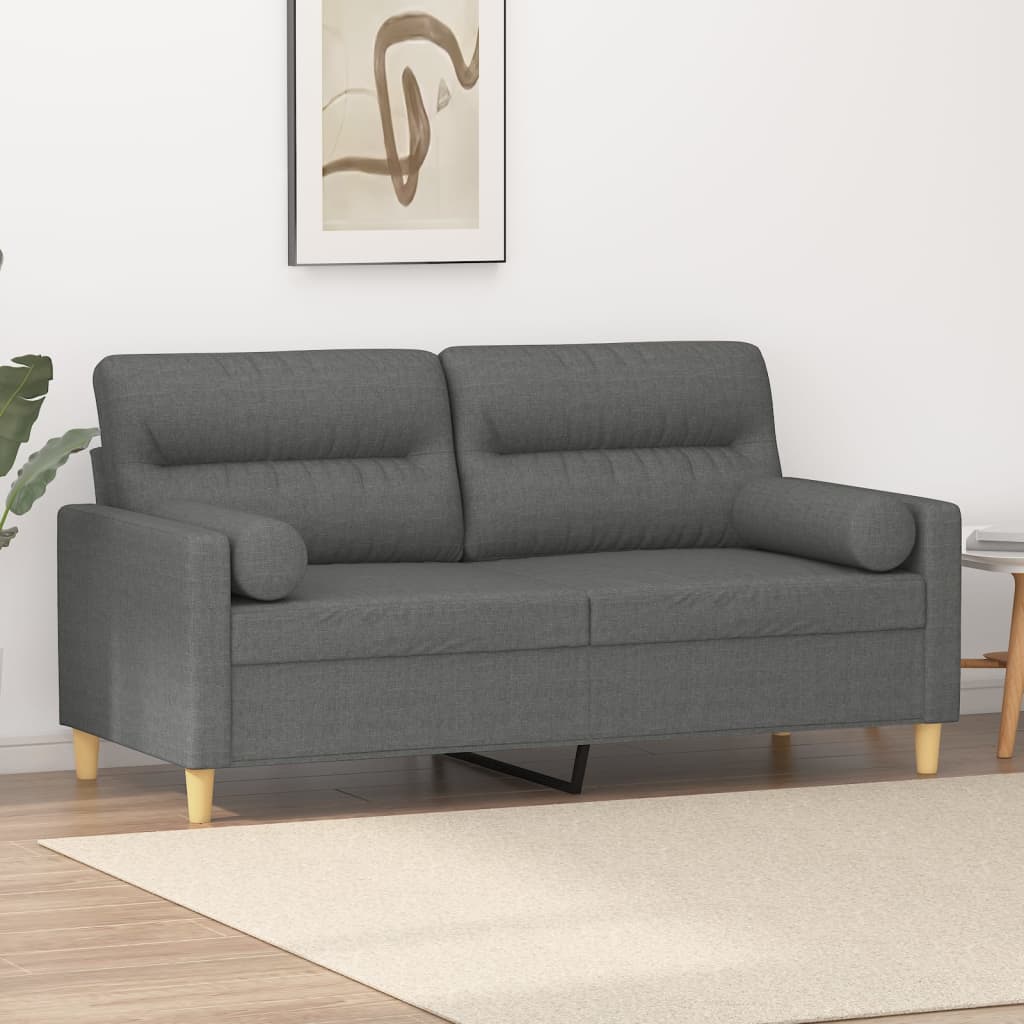 2-personers sofa med pyntepuder 140 cm stof mørkegrå