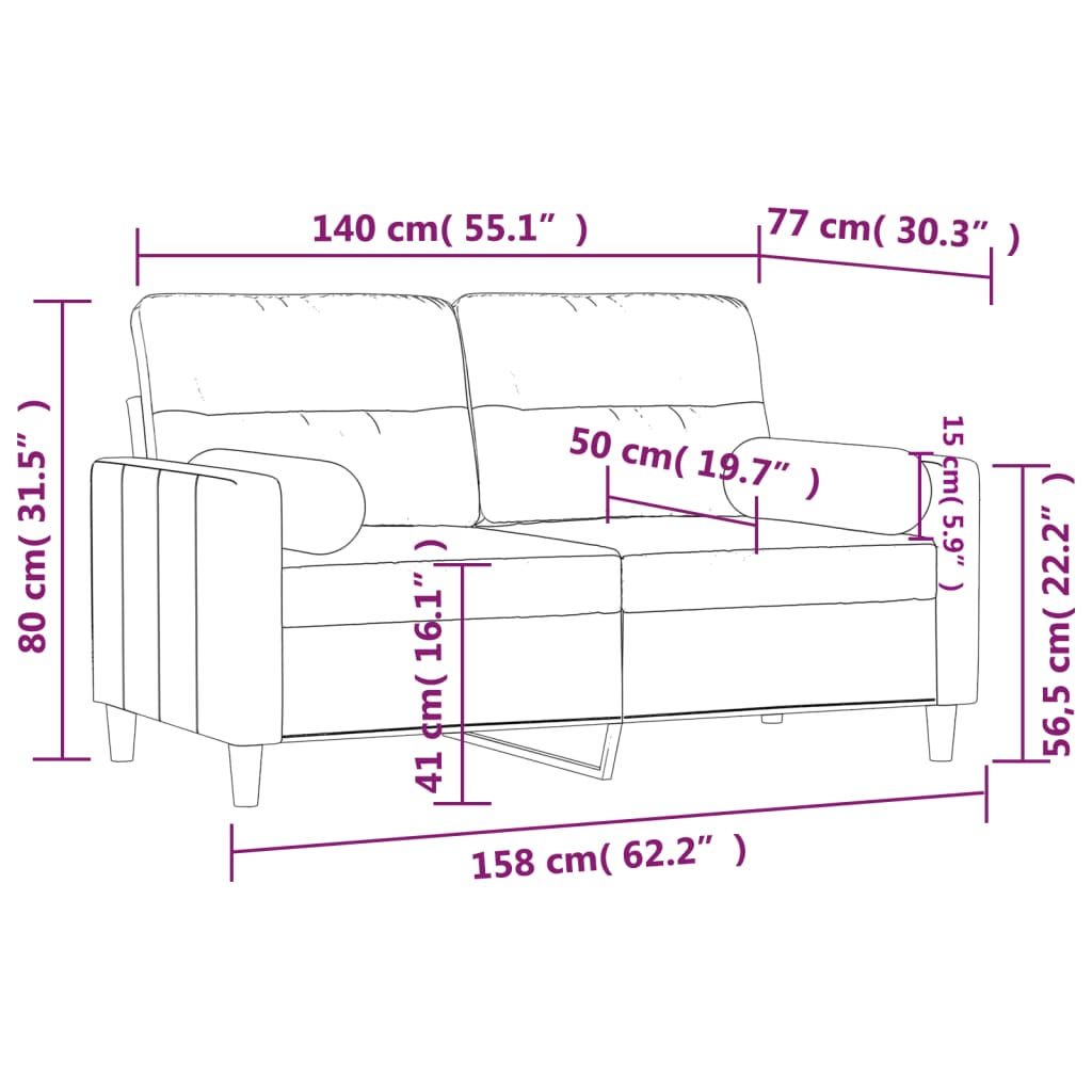 2-personers sofa med pyntepuder 140 cm stof cremefarvet