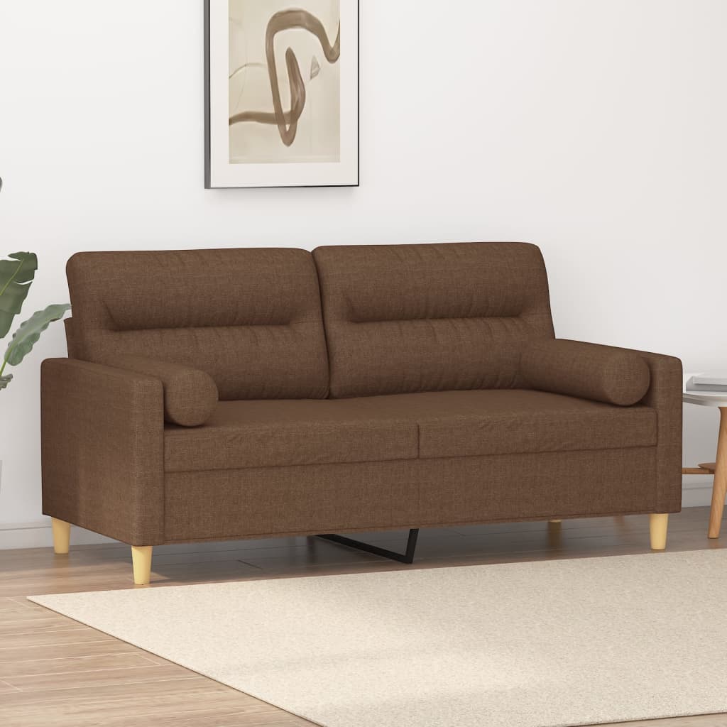 2-personers sofa med pyntepuder 140 cm stof brun