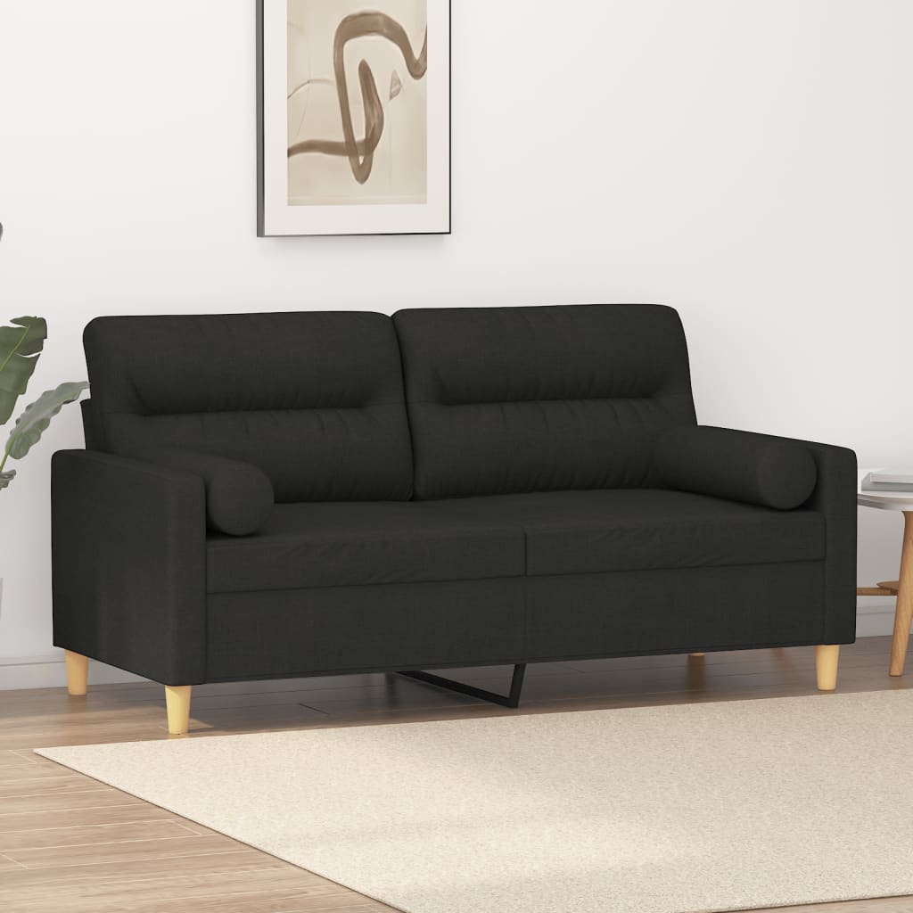 2-personers sofa med pyntepuder 140 cm stof sort