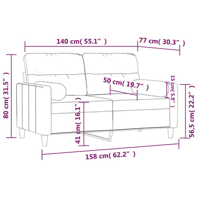 2-personers sofa med pyntepuder 140 cm stof lysegul