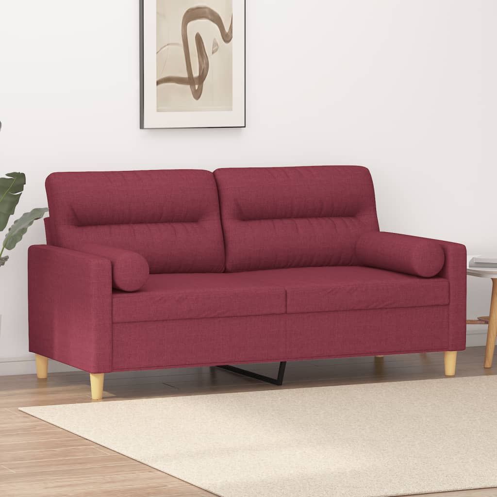 2-personers sofa med pyntepuder 140 cm stof vinrød