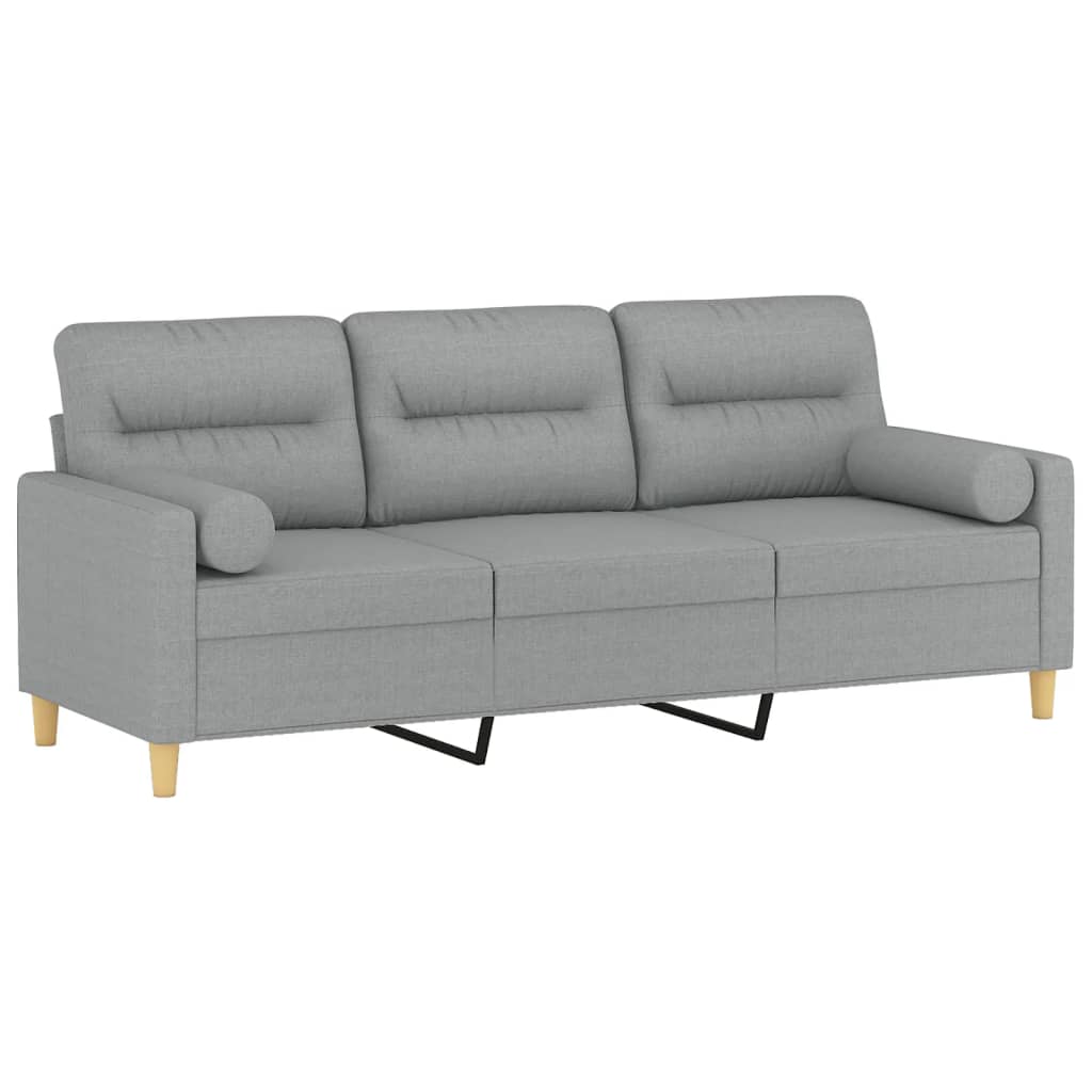 3-personers sofa med pyntepuder 180 cm stof lysegrå