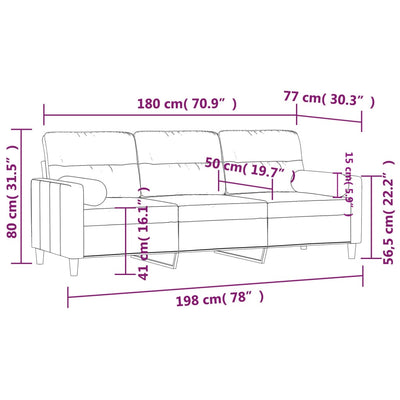 3-personers sofa med pyntepuder 180 cm stof lysegrå