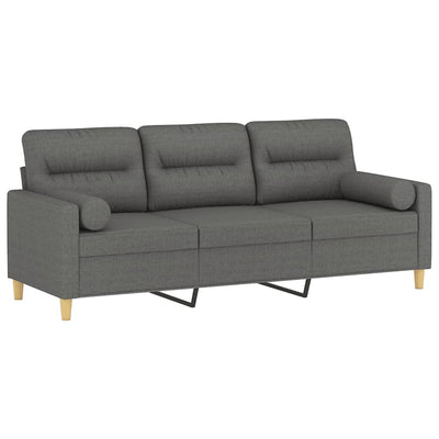 3-personers sofa med pyntepuder 180 cm stof mørkegrå