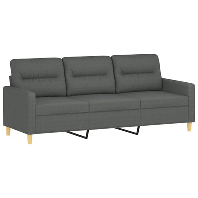 3-personers sofa med pyntepuder 180 cm stof mørkegrå