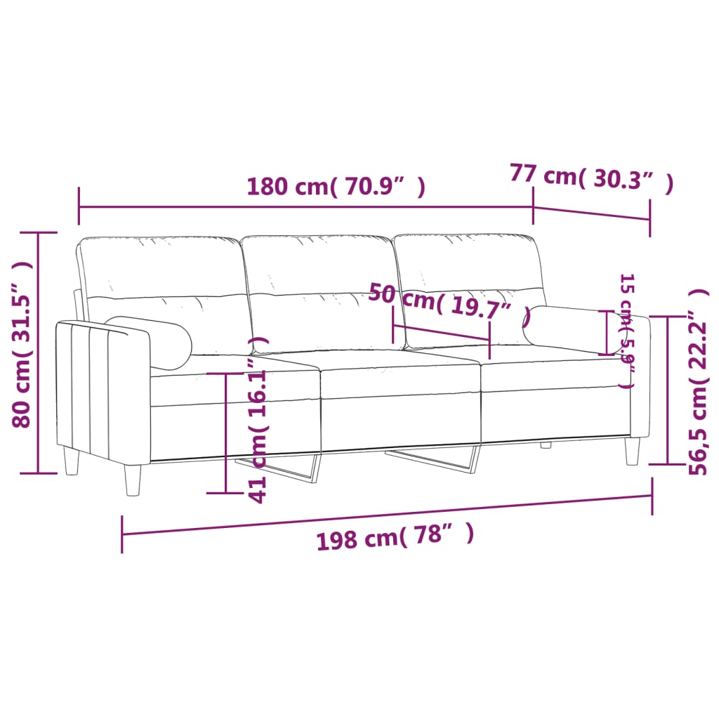 3-personers sofa med pyntepuder 180 cm stof mørkegrå