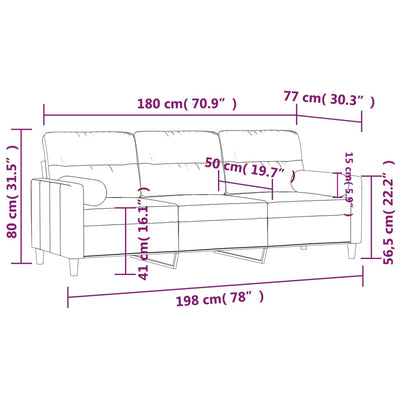 3-personers sofa med pyntepuder 180 cm stof mørkegrå