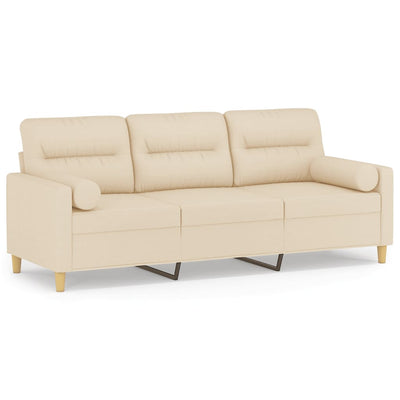 3-personers sofa med pyntepuder 180 cm stof cremefarvet