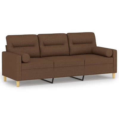 3-personers sofa med pyntepuder 180 cm stof brun