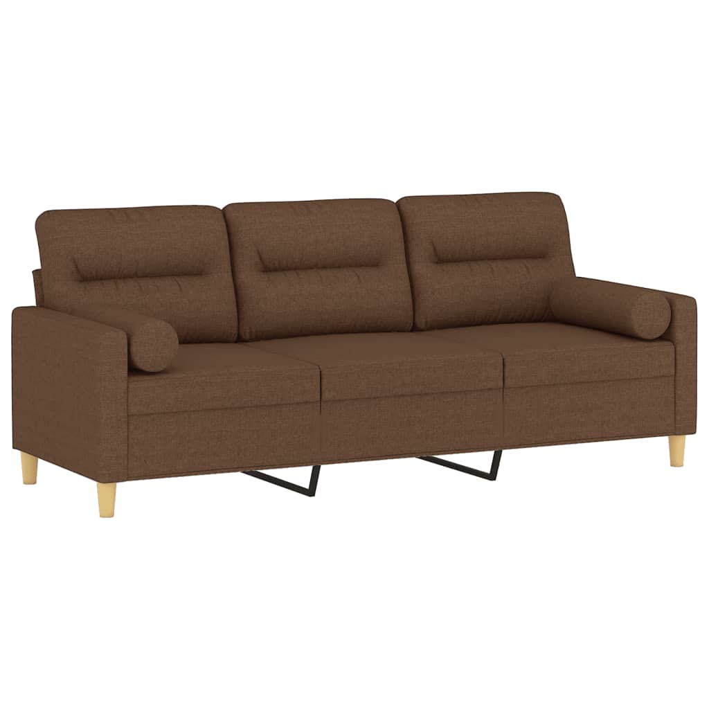 3-personers sofa med pyntepuder 180 cm stof brun