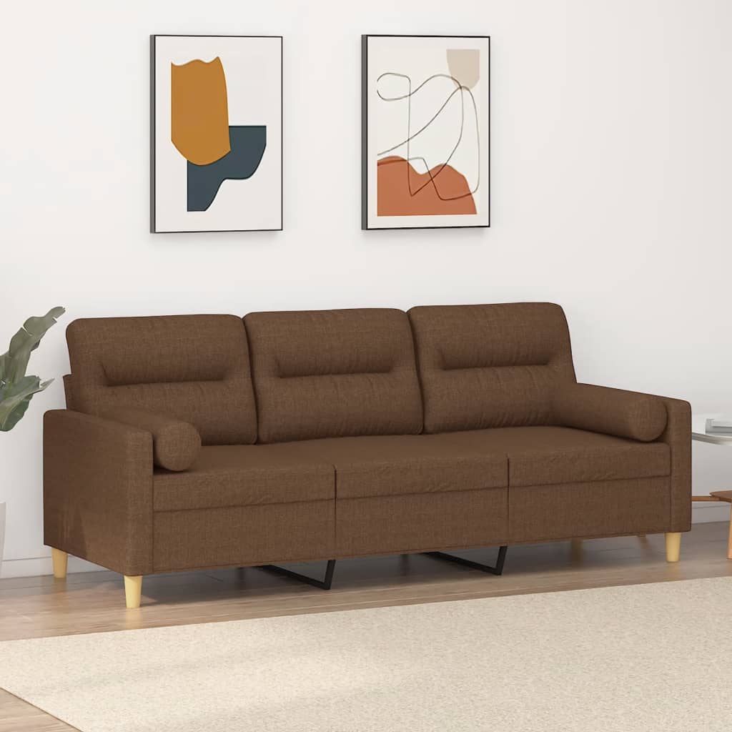 3-personers sofa med pyntepuder 180 cm stof brun