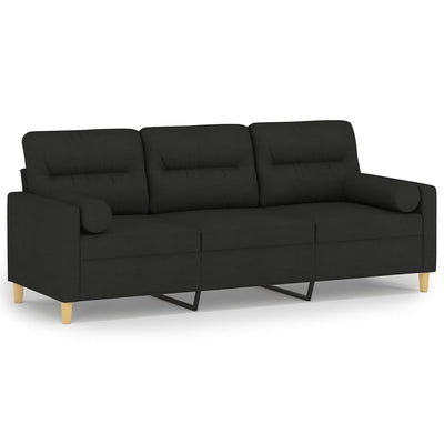 3-personers sofa med pyntepuder 180 cm stof sort