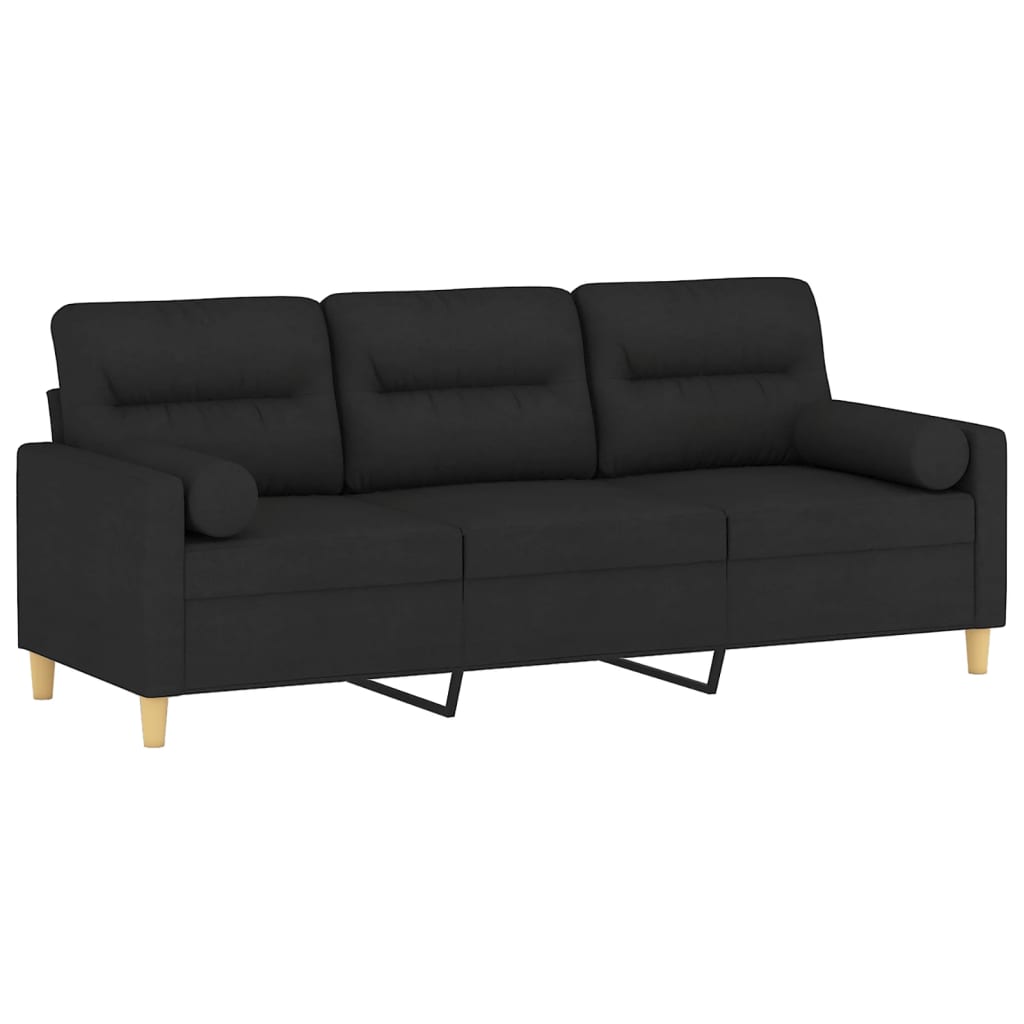 3-personers sofa med pyntepuder 180 cm stof sort