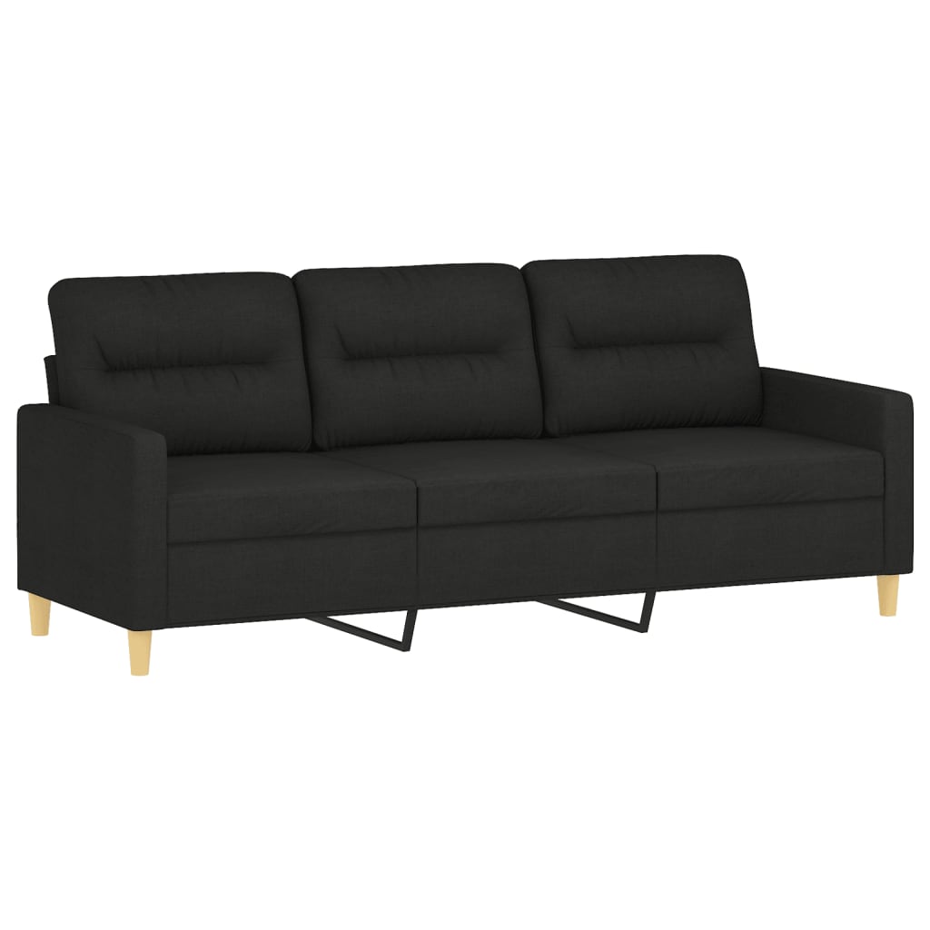 3-personers sofa med pyntepuder 180 cm stof sort