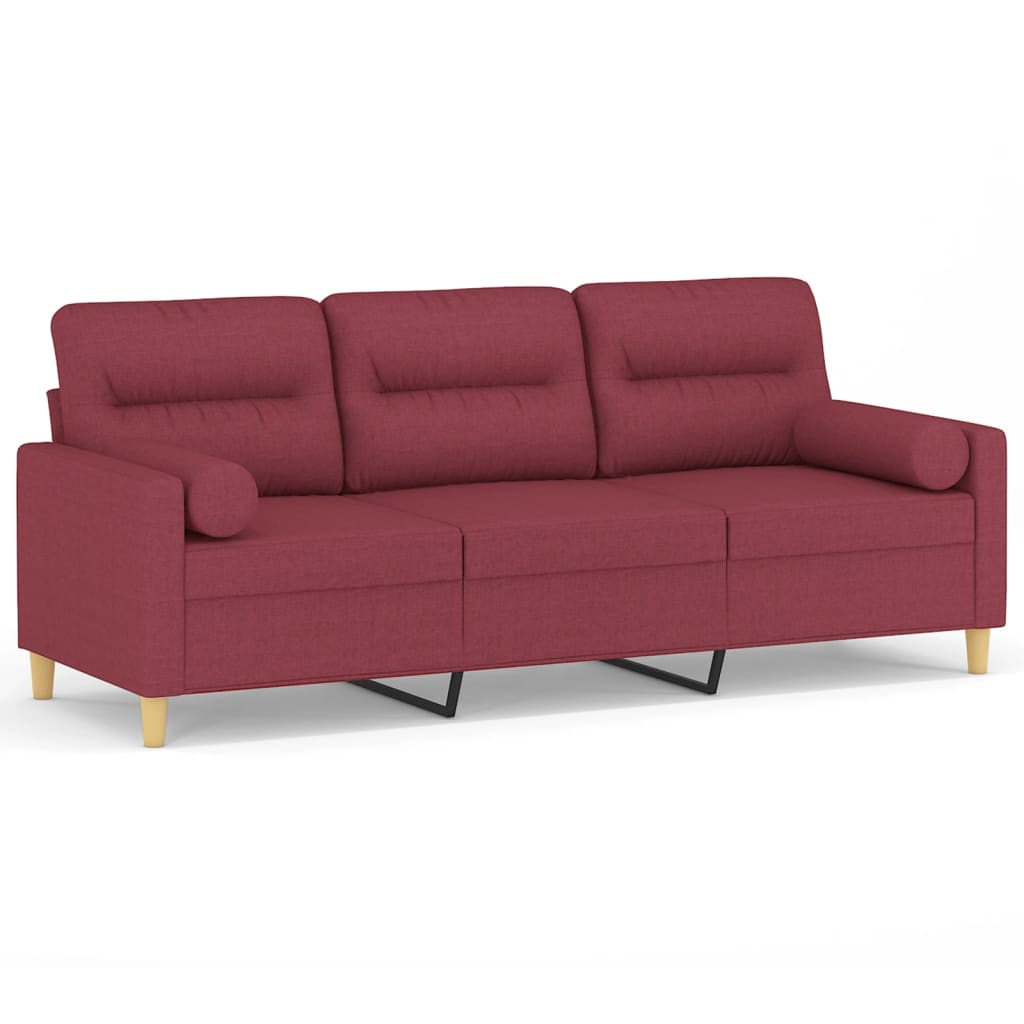 3-personers sofa med pyntepuder 180 cm stof vinrød