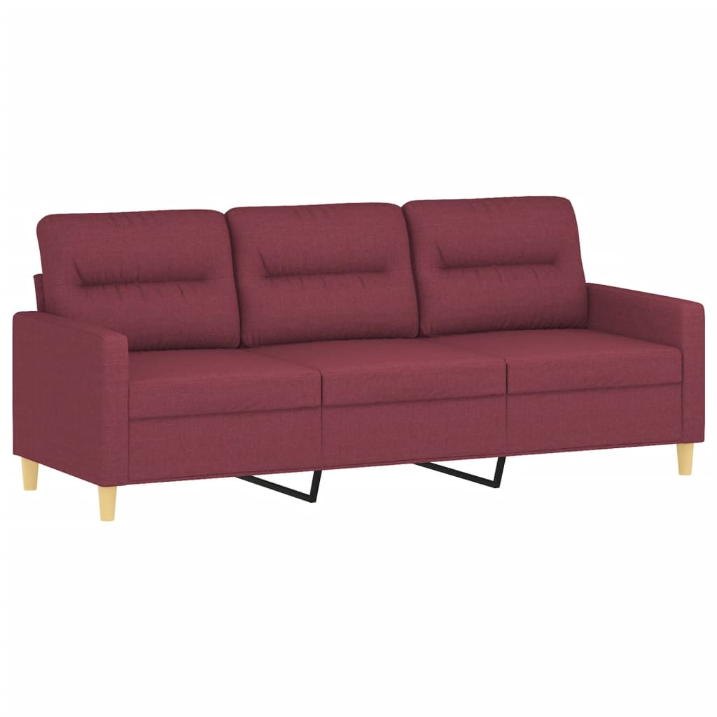 3-personers sofa med pyntepuder 180 cm stof vinrød