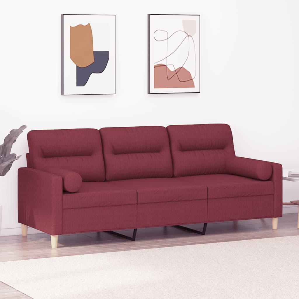 3-personers sofa med pyntepuder 180 cm stof vinrød