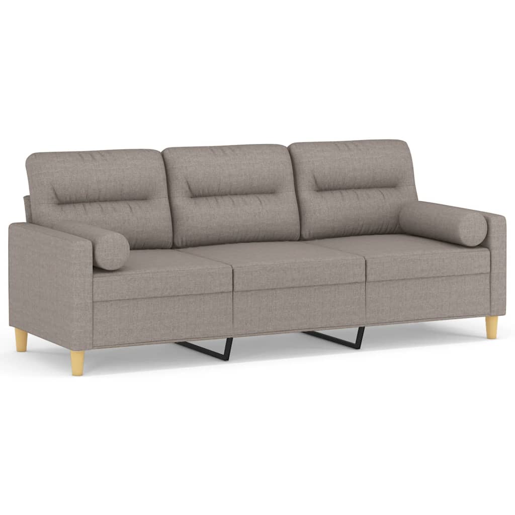 3-personers sofa med pyntepuder 180 cm stof gråbrun