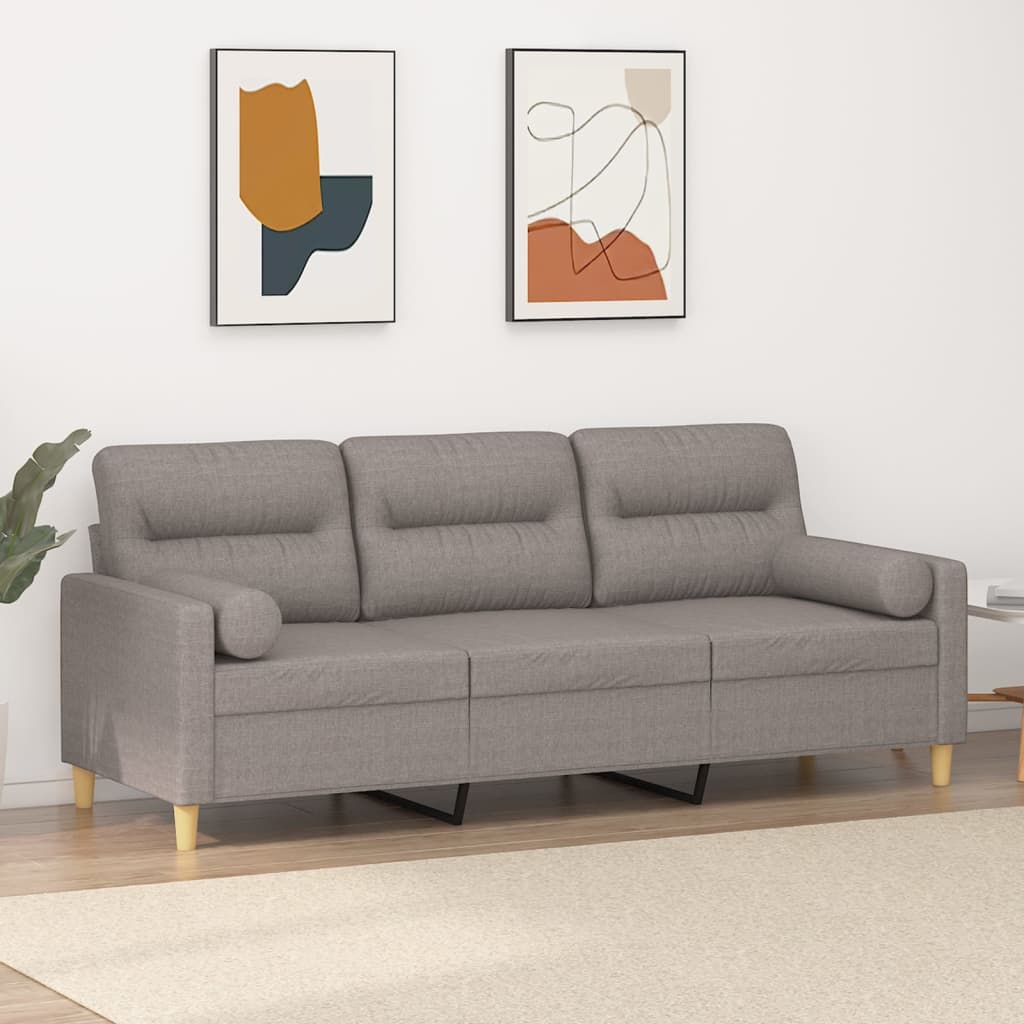 3-personers sofa med pyntepuder 180 cm stof gråbrun