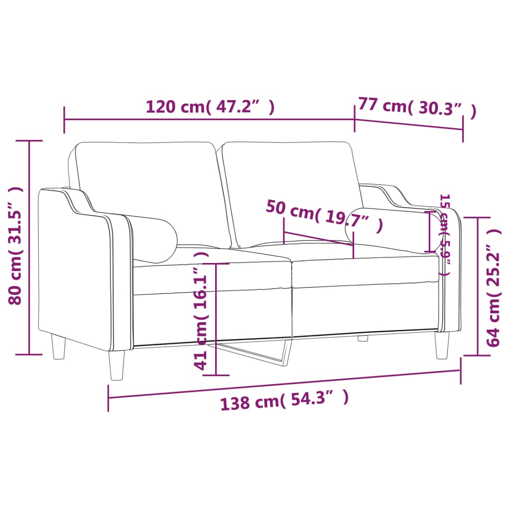 2-personers sofa med pyntepuder 120 cm stof lysegrå