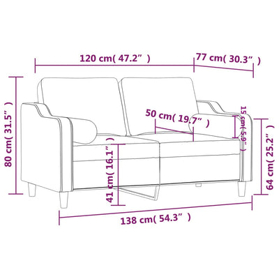 2-personers sofa med pyntepuder 120 cm stof lysegrå