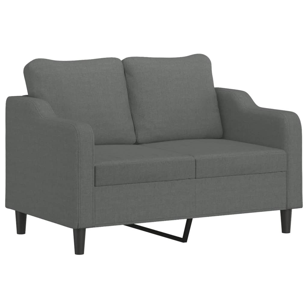 2-personers sofa med pyntepuder 120 cm stof mørkegrå