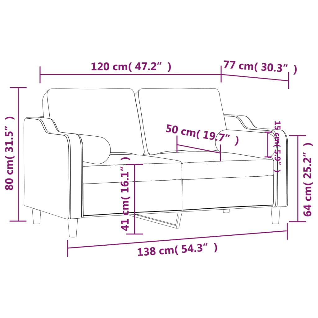 2-personers sofa med pyntepuder 120 cm stof mørkegrå