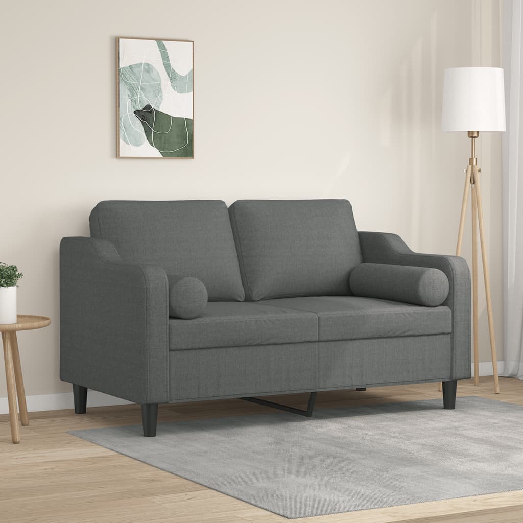 2-personers sofa med pyntepuder 120 cm stof mørkegrå