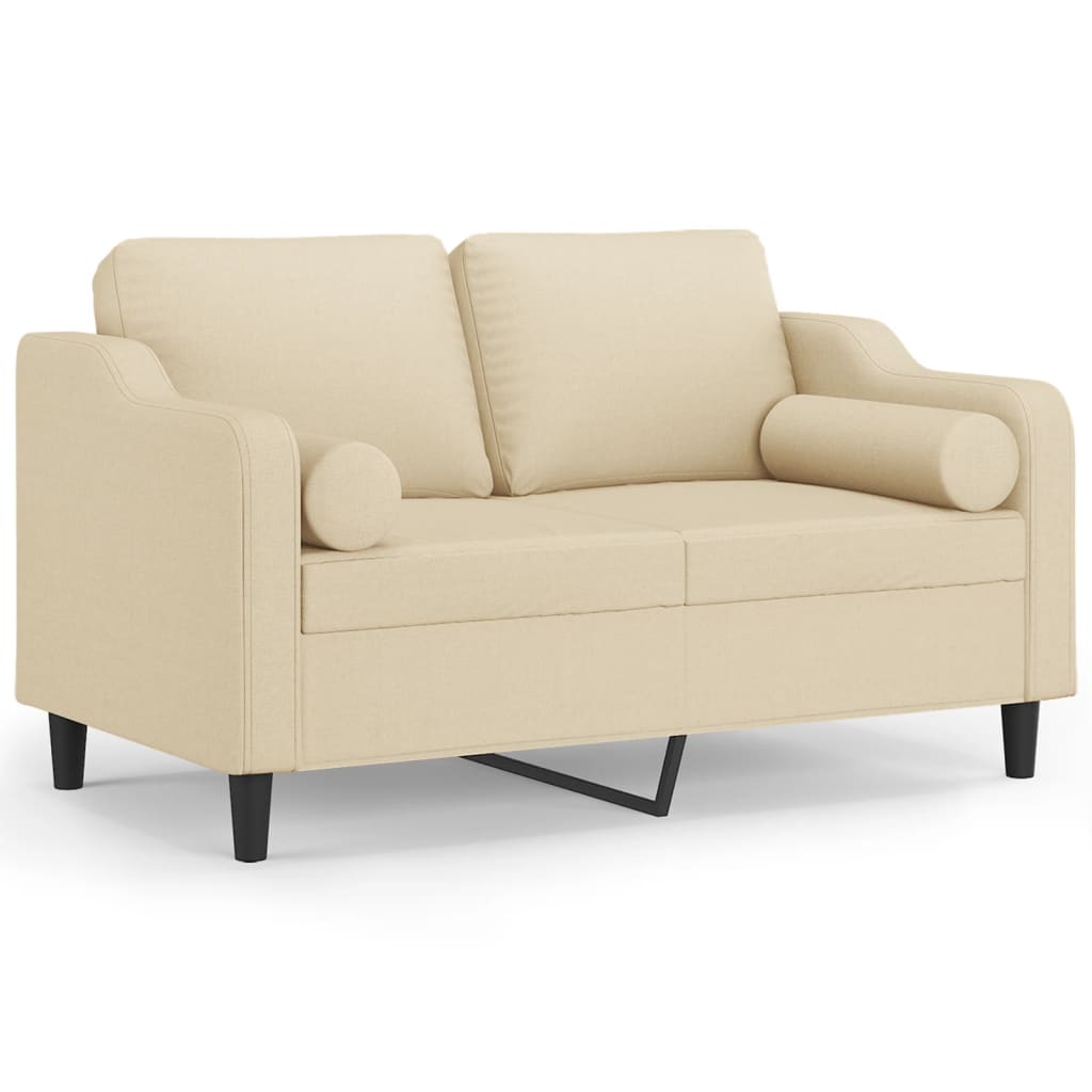 2-personers sofa med pyntepuder 120 cm stof cremefarvet