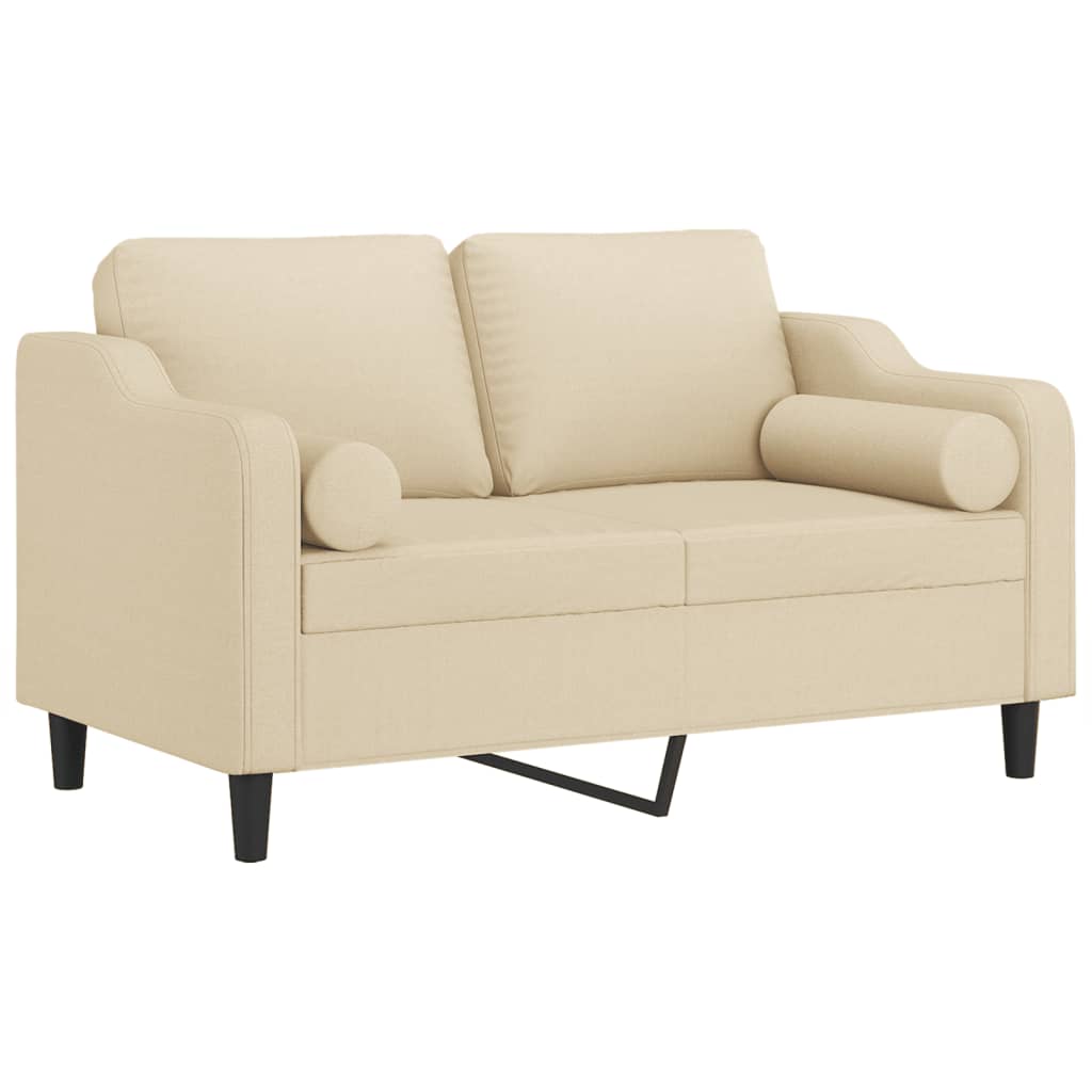 2-personers sofa med pyntepuder 120 cm stof cremefarvet