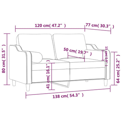 2-personers sofa med pyntepuder 120 cm stof brun