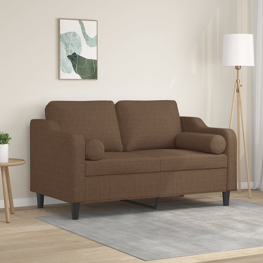 2-personers sofa med pyntepuder 120 cm stof brun