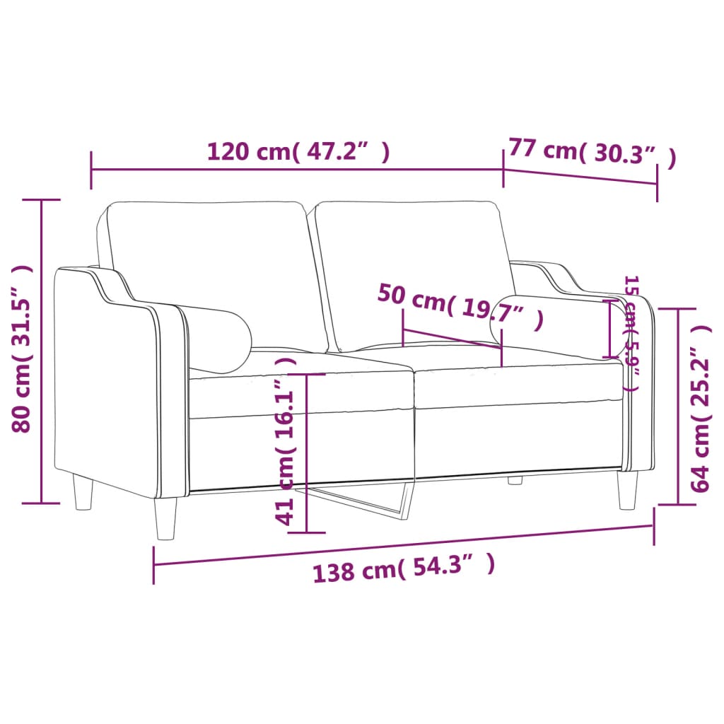 2-personers sofa med pyntepuder 120 cm stof sort