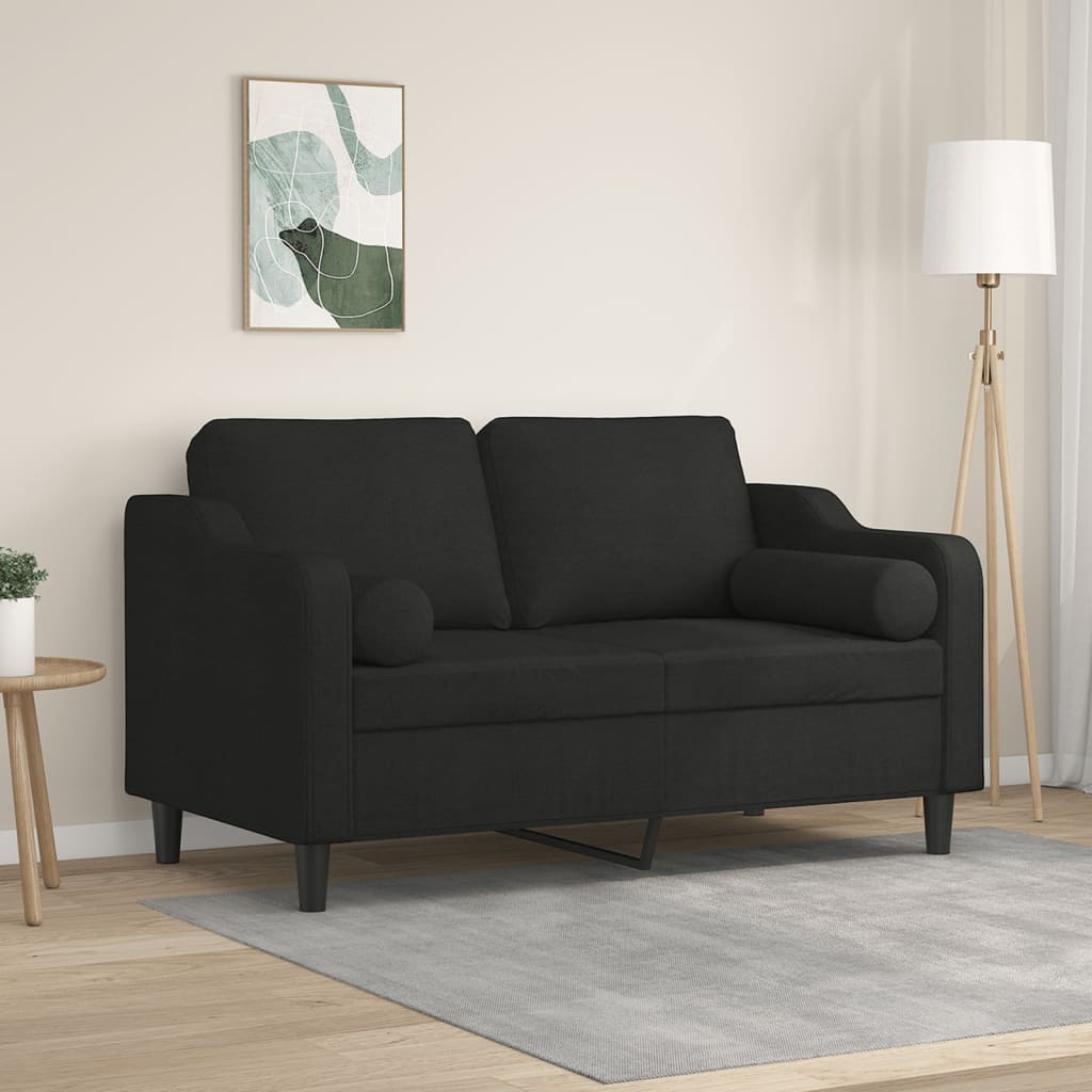 2-personers sofa med pyntepuder 120 cm stof sort