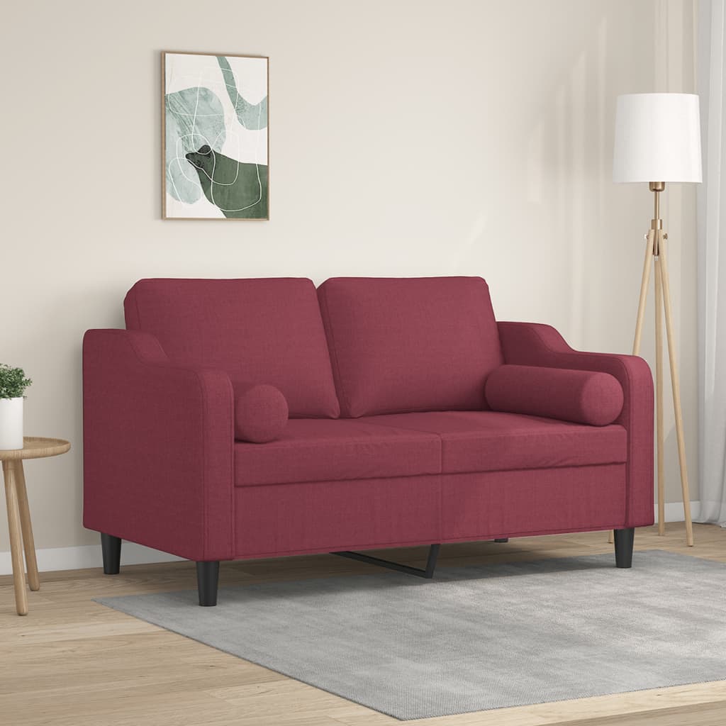 2-personers sofa med pyntepuder 120 cm stof vinrød