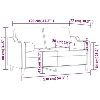 2-personers sofa med pyntepuder 120 cm stof gråbrun