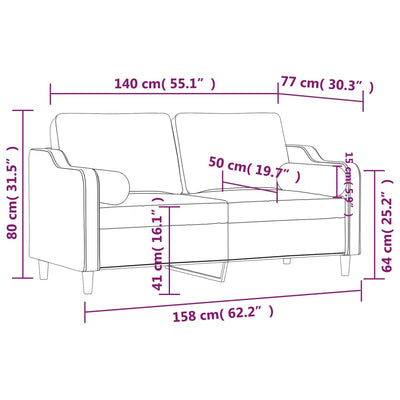 2-personers sofa med pyntepuder 140 cm stof lysegrå