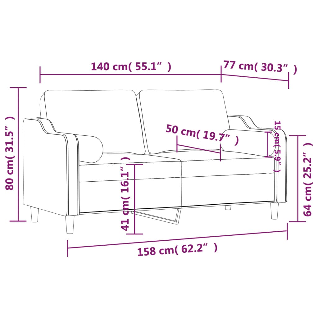 2-personers sofa med pyntepuder 140 cm stof mørkegrå