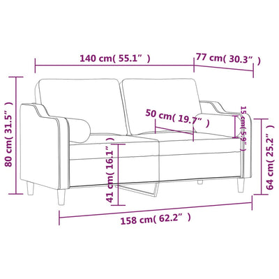 2-personers sofa med pyntepuder 140 cm stof mørkegrå