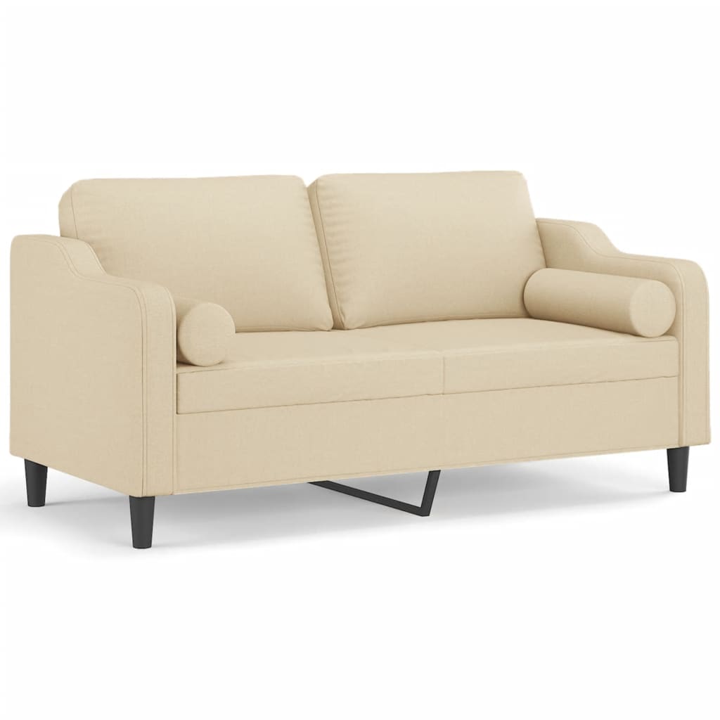 2-personers sofa med pyntepuder 140 cm stof cremefarvet