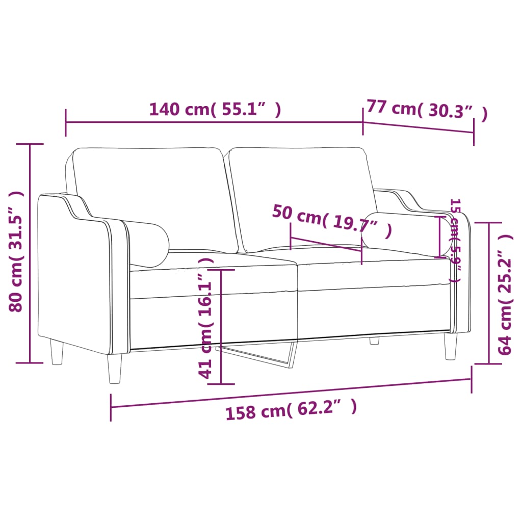 2-personers sofa med pyntepuder 140 cm stof cremefarvet