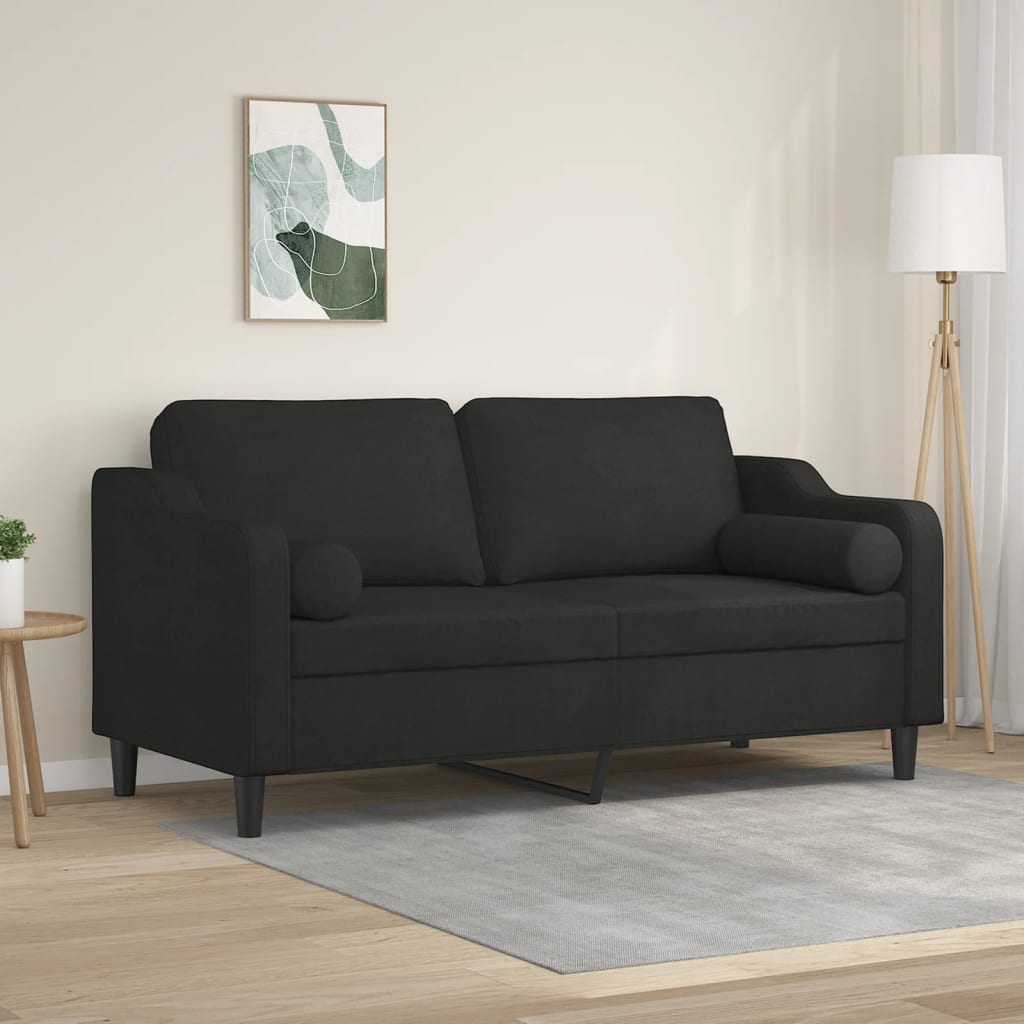 2-personers sofa med pyntepuder 140 cm stof sort