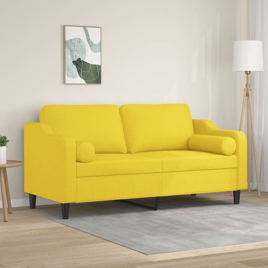 2-personers sofa med pyntepuder 140 cm stof lysegul