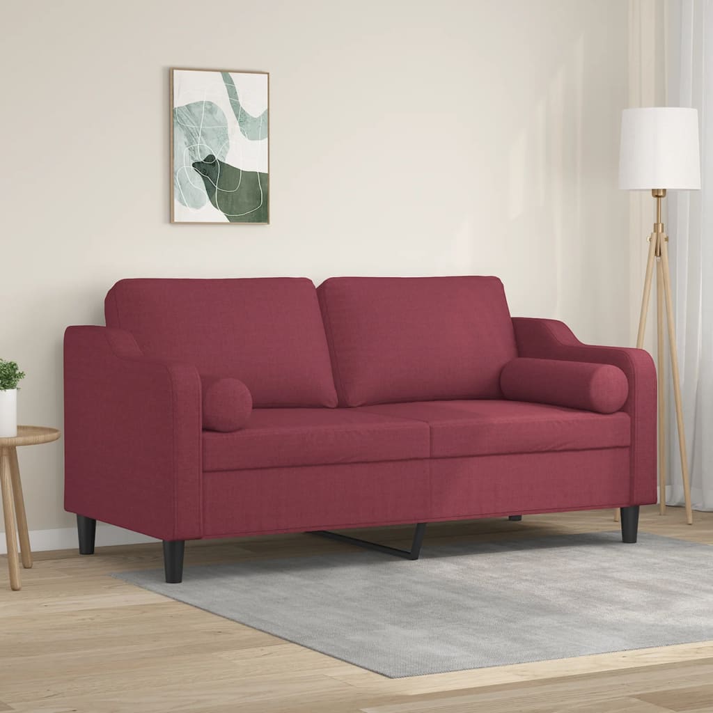 2-personers sofa med pyntepuder 140 cm stof vinrød